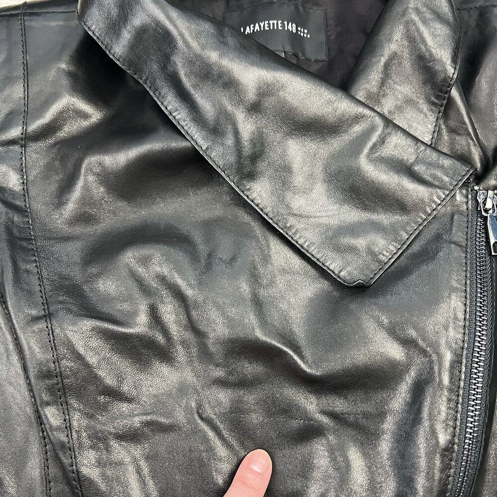 Lafayette 148 New York Moto Leather Zip Up Jacket - Picture 5 of 9